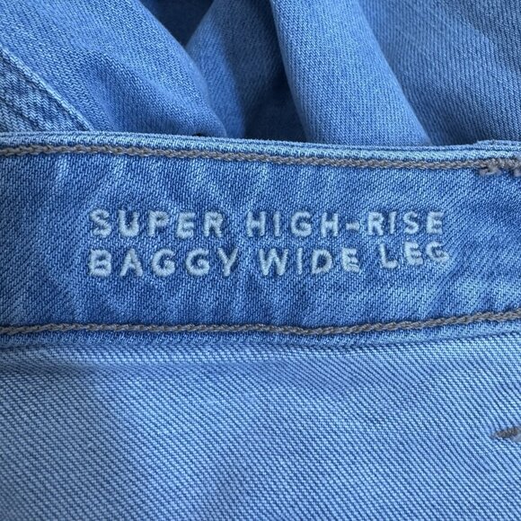American Eagle Women’s Super High Rise Baggy Wide Leg Jeans Size 14 Stretch - Picture 10 of 12